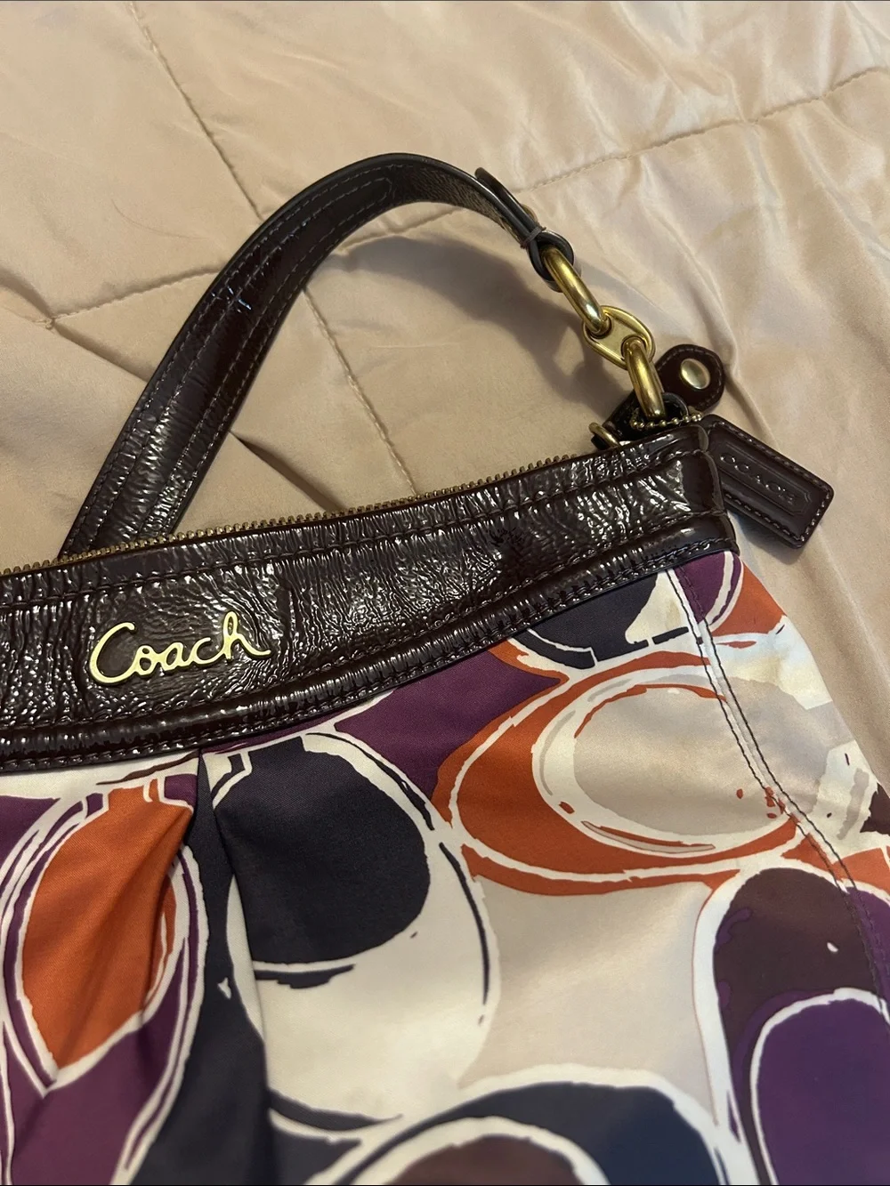 Coach Purple, Orange, Brown & White Circle-Print Shoulder Bag